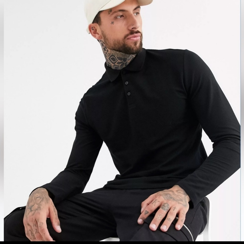 NWOT ASOS DESIGN organic long sleeve pique polo size large